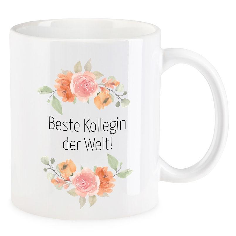 VIP-LASER Kaffee-Tasse Blütendekor mit Spruch | Beste Kollegin der Welt!