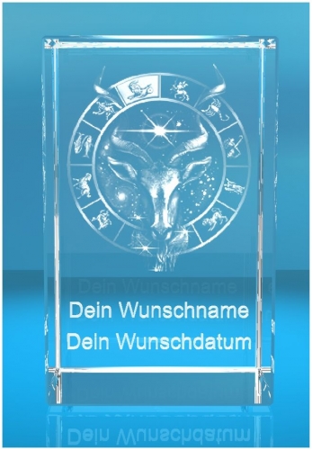 3D Glasquader   Motiv: Sternzeichen Steinbock + Wunschtext