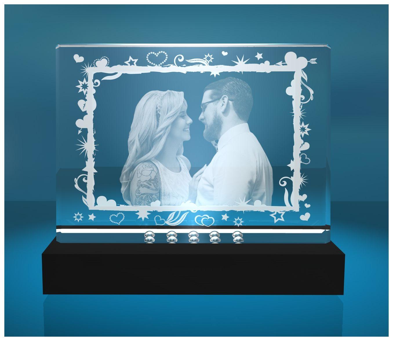 2D Glasfoto Fotoframe XL Motiv Rahmen aus Sternen und Herzen mit Deinem Wunschfoto