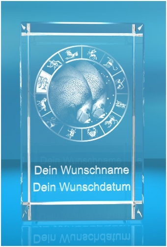 3D Glasquader   Motiv: Sternzeichen Fische + Wunschtext