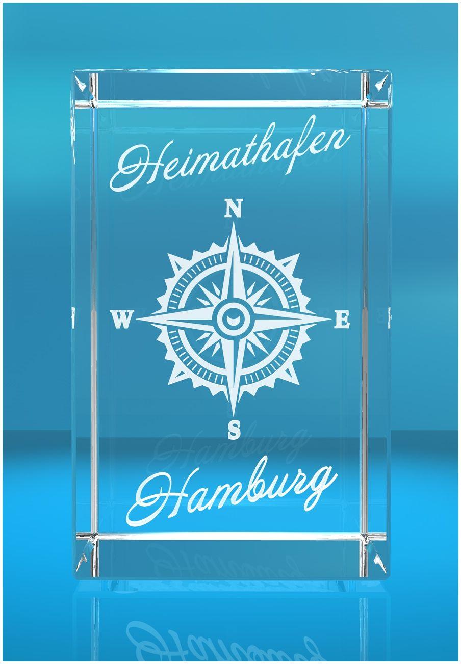 3D Glasquader I Hamburg I Windrose mit Text Heimathafen