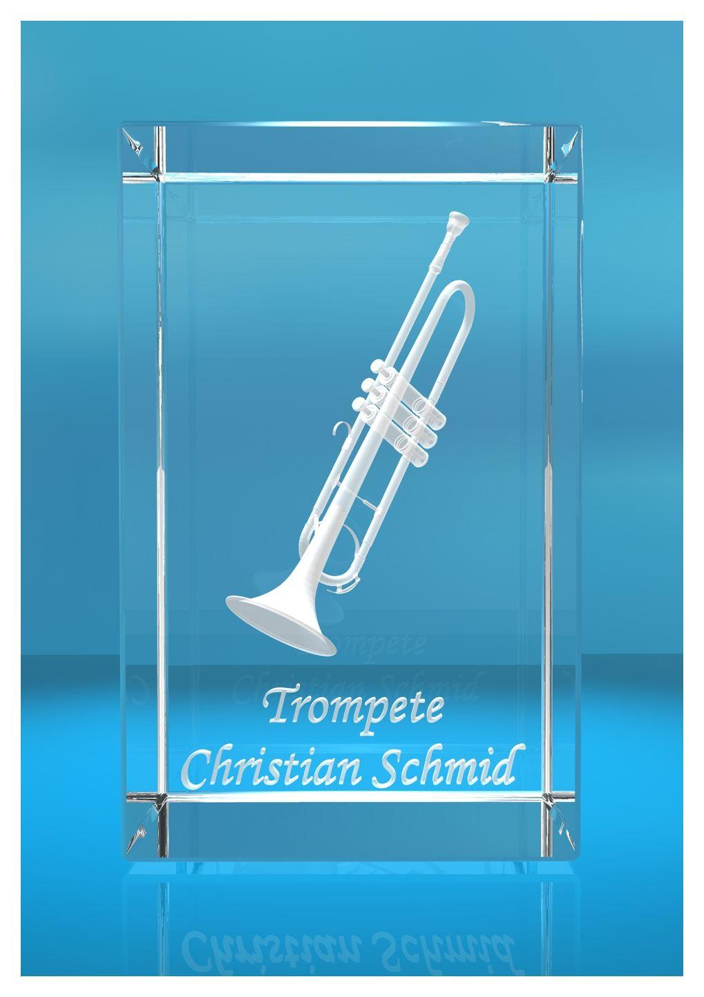 3D Glasquader |Trompete mit Wunschnamen |Blasinstrument |Geschenk für Trompetenspieler Musiker Orchester