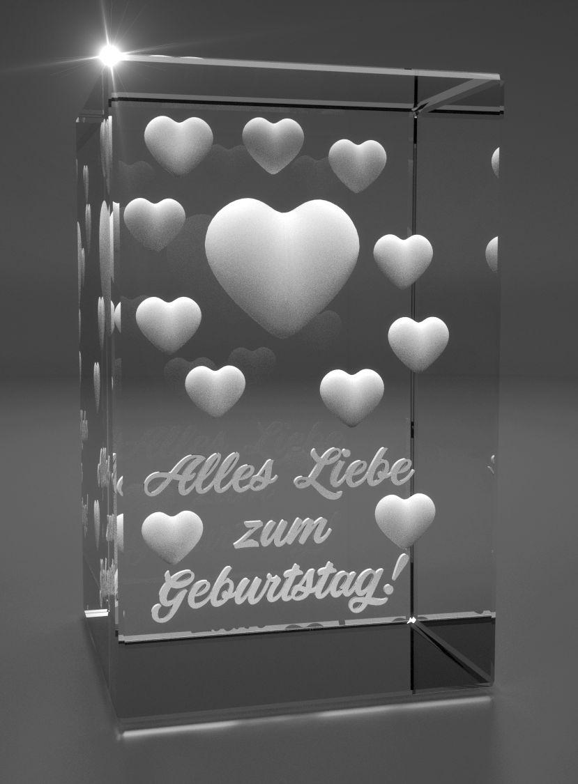 3D Glasquader   viele Herzen I Alles Liebe zum Geburtstag!