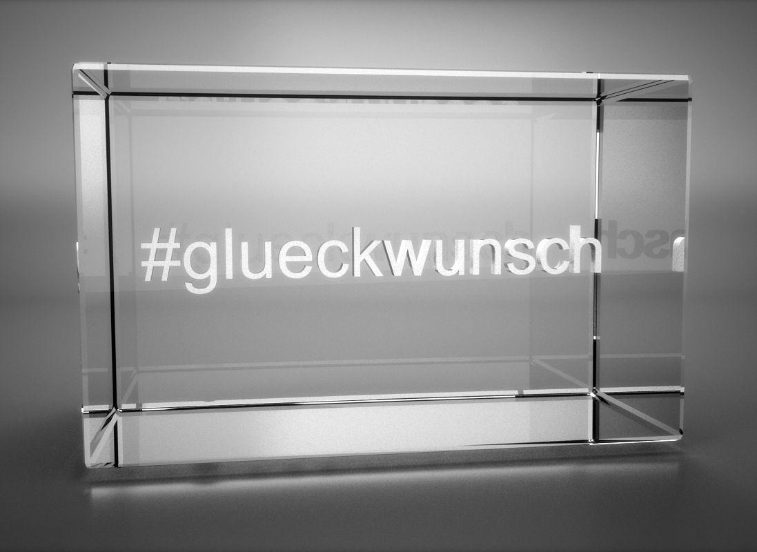 3D Glasquader   Motiv Hashtag   #glueckwunsch