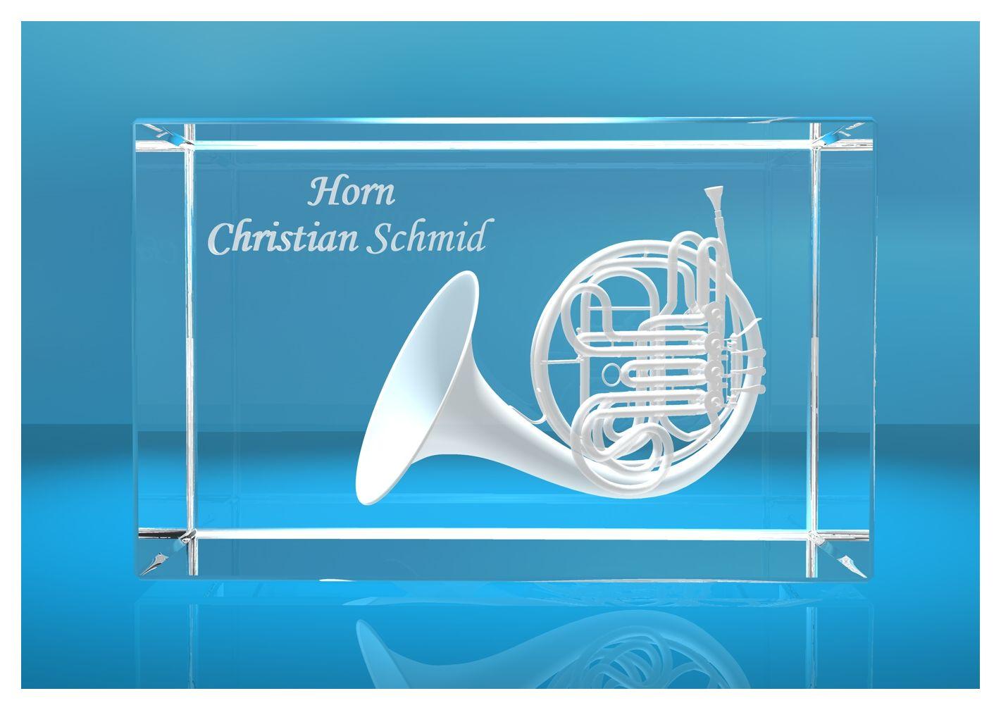 3D Glasquader |Horn mit Wunschnamen | Geschenk für Hornspieler Musiker