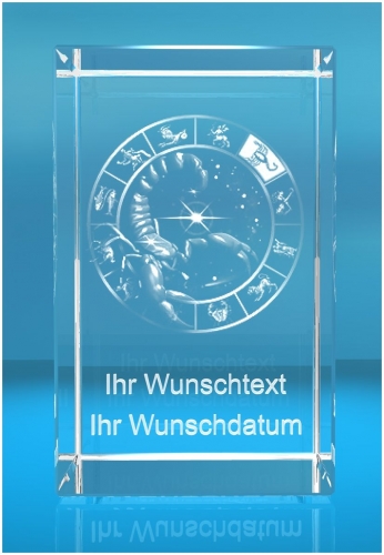 3D Glasquader   Motiv: Sternzeichen Skorpion + Wunschtext