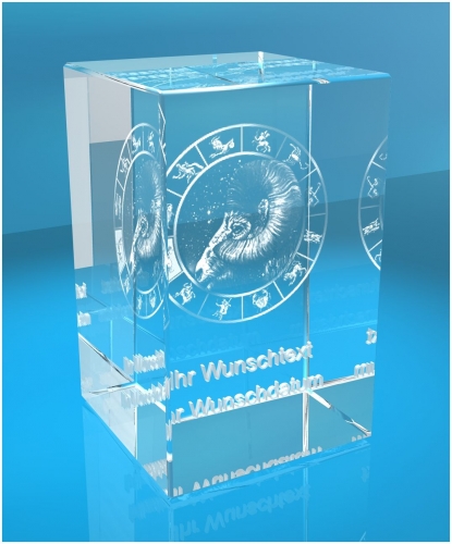 3D Glasquader   Motiv: Sternzeichen Widder + Wunschtext