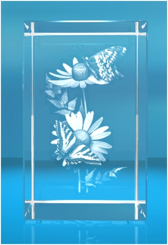 3D Glasquader   Motiv: Margariten mit Schmetterlingen
