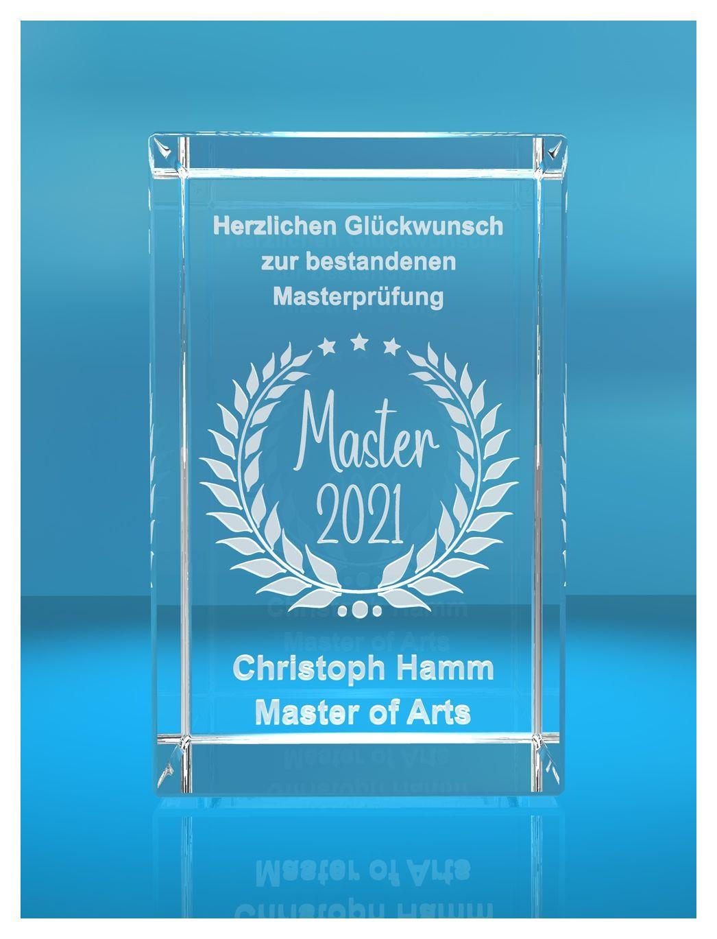 3D Glasquader   Master + Jahreszahl   Glückwunsch mit Wunschtext   Geschenk zur Masterprüfung