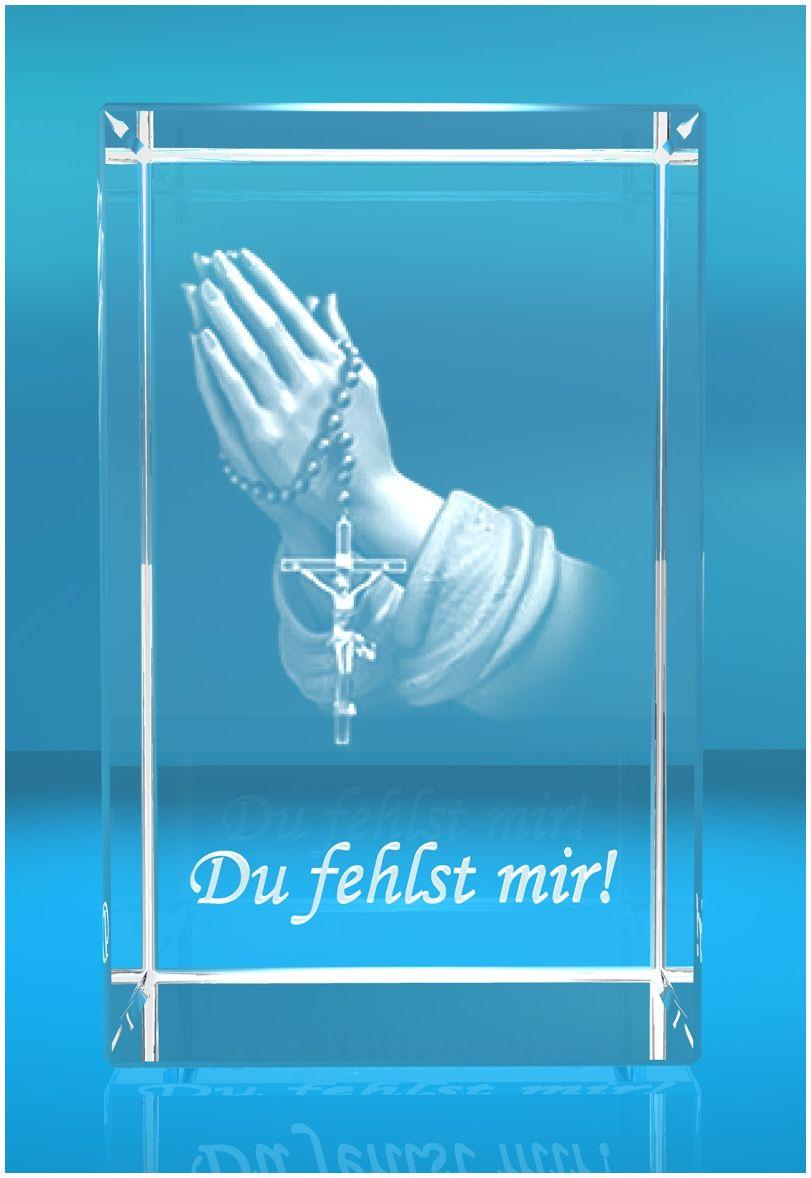3D Glasquader   Motiv: Betende Hände Text: Du fehlst mir!